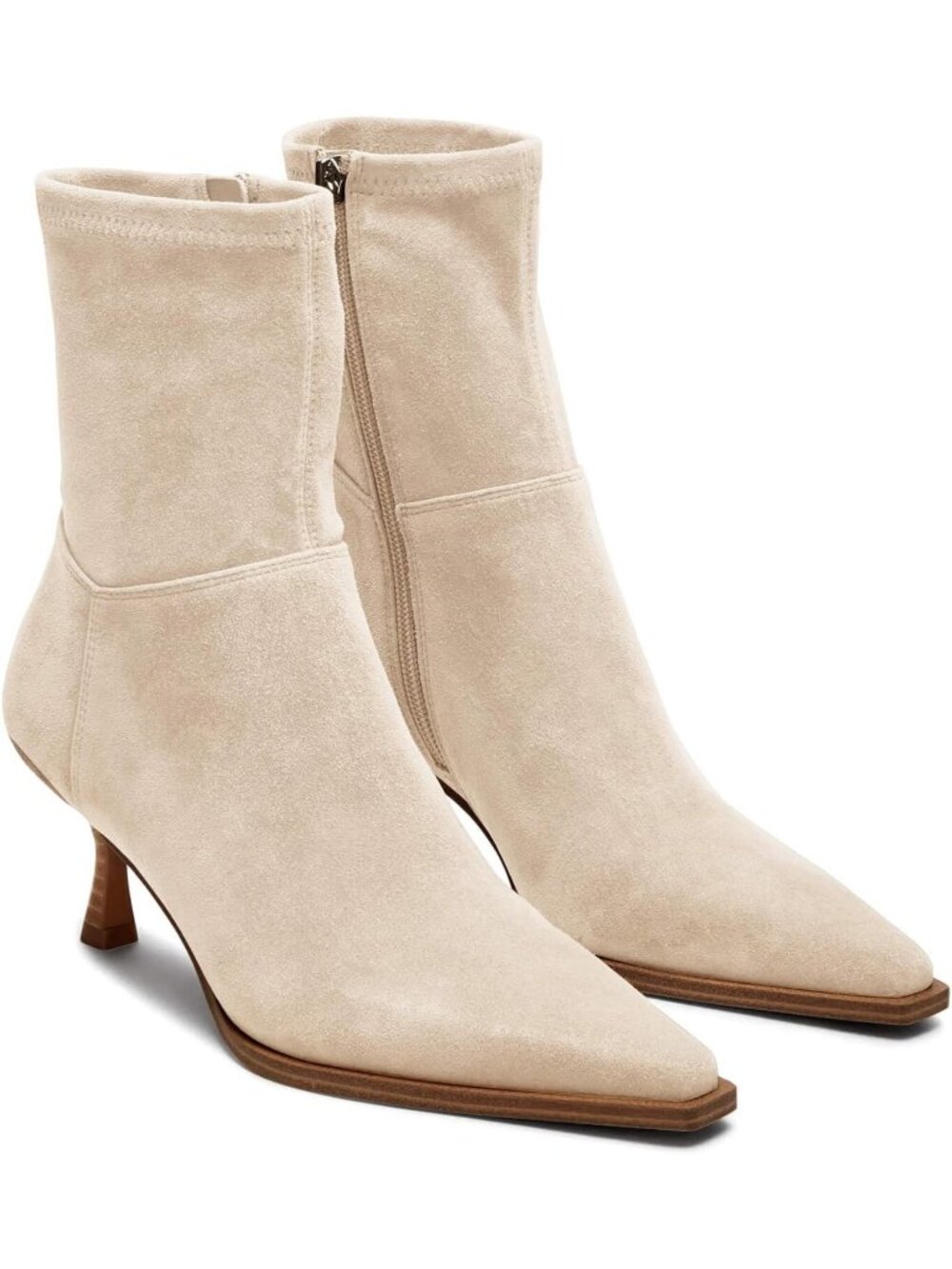 Women's Beige Kitten Low Heel Pointed Toe Side Zipper Short Ankle Booties